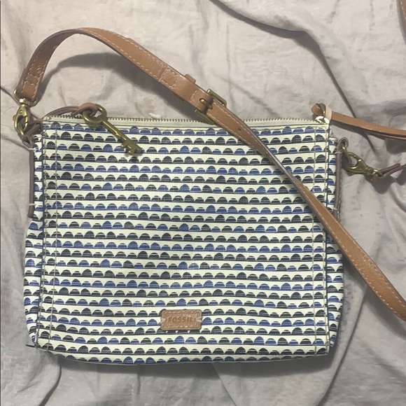 Fossil Blue and Tan Crossbody Bag with Woven Pattern - Picture 1 of 4